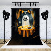 Lofaris Ghost’s Dinner Date Halloween Photography Backdrop Spooky Phantom at a Candlelit Table Fine Art Themed Decor