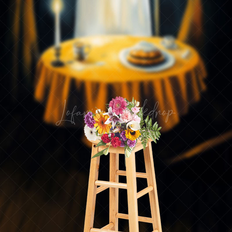 Lofaris Ghost’s Dinner Date Halloween Photography Backdrop Spooky Phantom at a Candlelit Table Fine Art Themed Decor