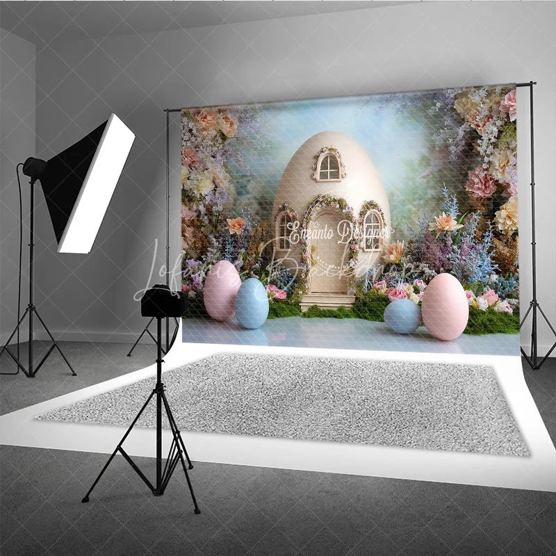 Lofaris Giant Egg House Easter Photography Backdrop Pastel Eggs and Spring Floral Garden Studio Background
