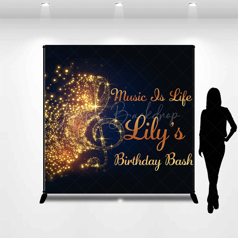 Lofaris Gilded Note Music Is Life Custom Name Birthday Backdrop
