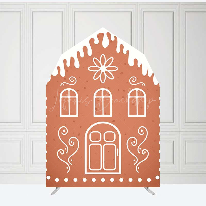Lofaris Gingerbread House Barn Door Arch Backdrop Christmas Candy Themed Party Decor Holiday Photography Background
