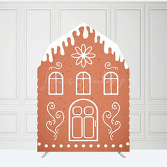 Lofaris Gingerbread House Barn Door Arch Backdrop Christmas Candy Themed Party Decor Holiday Photography Background