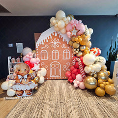 Lofaris Gingerbread House Barn Door Arch Backdrop Christmas Candy Themed Party Decor Holiday Photography Background