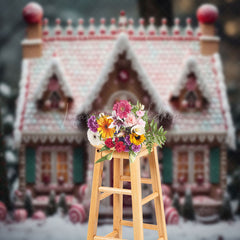 Lofaris Gingerbread House Candy Blurry Christmas Backdrop