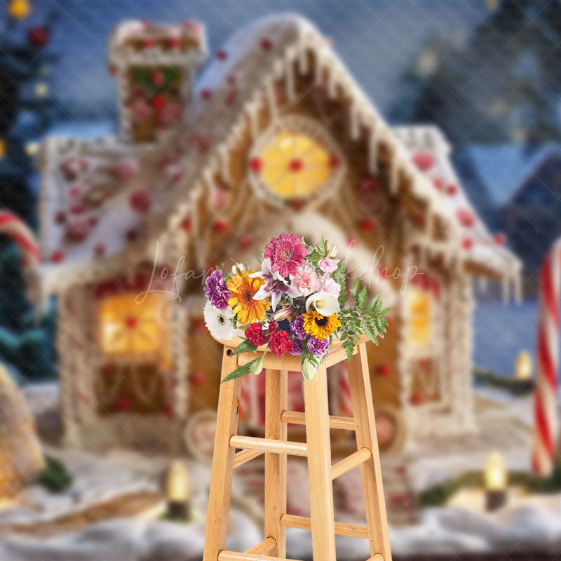 Lofaris Gingerbread House Red Candy Christmas Backdrop