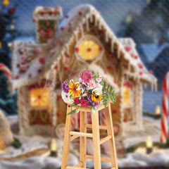 Lofaris Gingerbread House Red Candy Christmas Backdrop