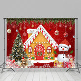 Lofaris Gingerbread House Snowflake Red Christmas Backdrop