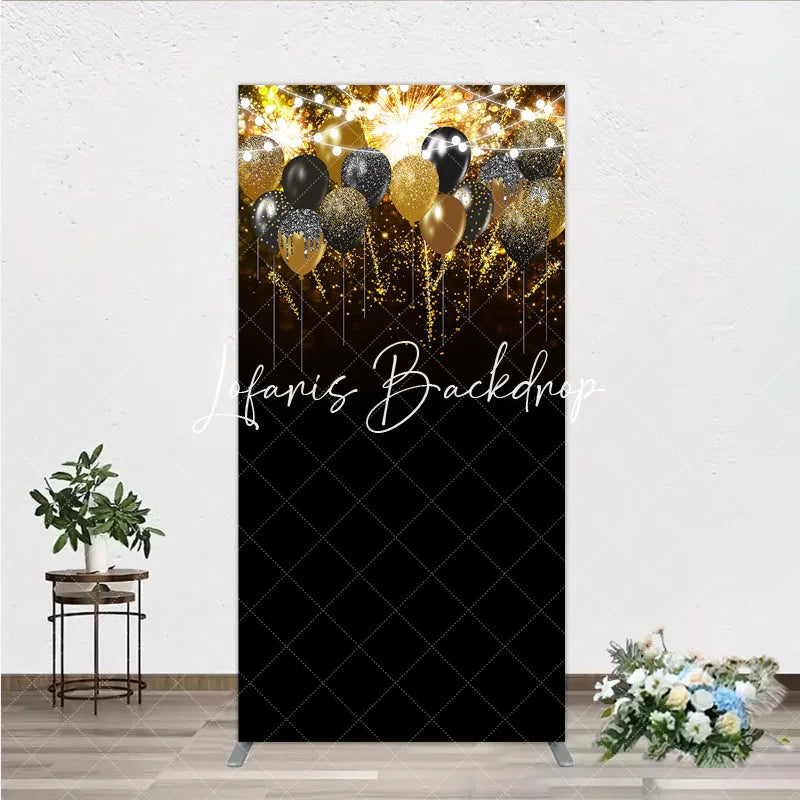 Lofaris Glamorous Black Gold Silver Glitter Balloons Fireworks Rectangle Arch Backdrop Elegant Birthday Party Decoration