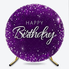 Lofaris Glamorous Purple Silver Glitter Diamond Happy Birthday Round Backdrop Elegant Celebration Party Decor