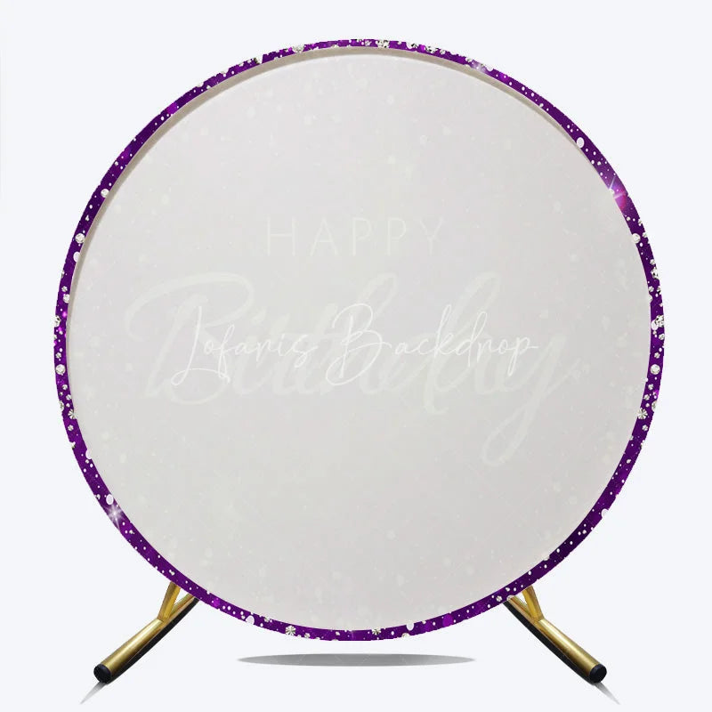 Lofaris Glamorous Purple Silver Glitter Diamond Happy Birthday Round Backdrop Elegant Celebration Party Decor