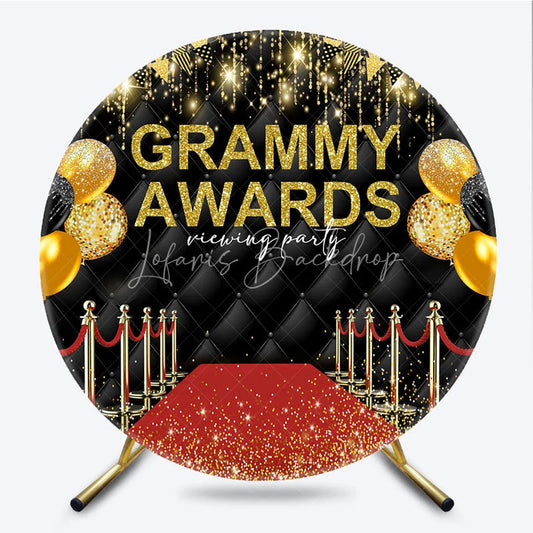 Lofaris Glamorous Red Carpet Awards Night Round Backdrop Hollywood Gala Viewing Party Black Gold Balloons