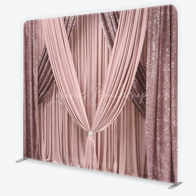 Lofaris Glamorous Rose Gold Sequin and Blush Pink Draped Square Double-Sided Backdrop Elegant Wedding Party Decor