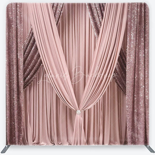 Lofaris Glamorous Rose Gold Sequin and Blush Pink Draped Square Double-Sided Backdrop Elegant Wedding Party Decor