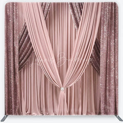 Lofaris Glamorous Rose Gold Sequin and Blush Pink Draped Square Double-Sided Backdrop Elegant Wedding Party Decor