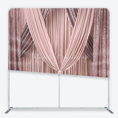 Lofaris Glamorous Rose Gold Sequin and Blush Pink Draped Square Double-Sided Backdrop Elegant Wedding Party Decor