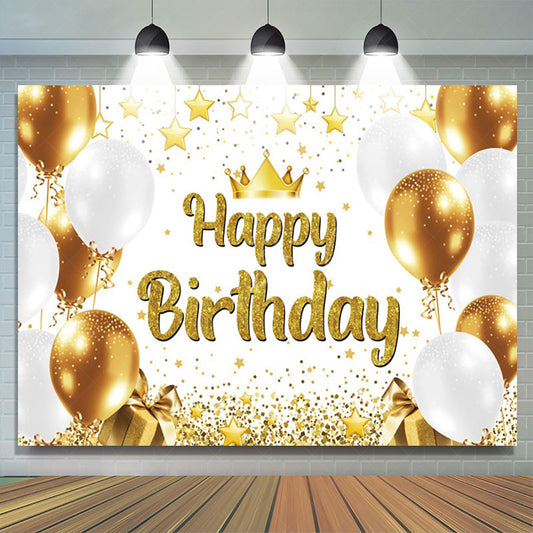 Lofaris Glitter Balloon Crown Star Happy Birthday Backdrop