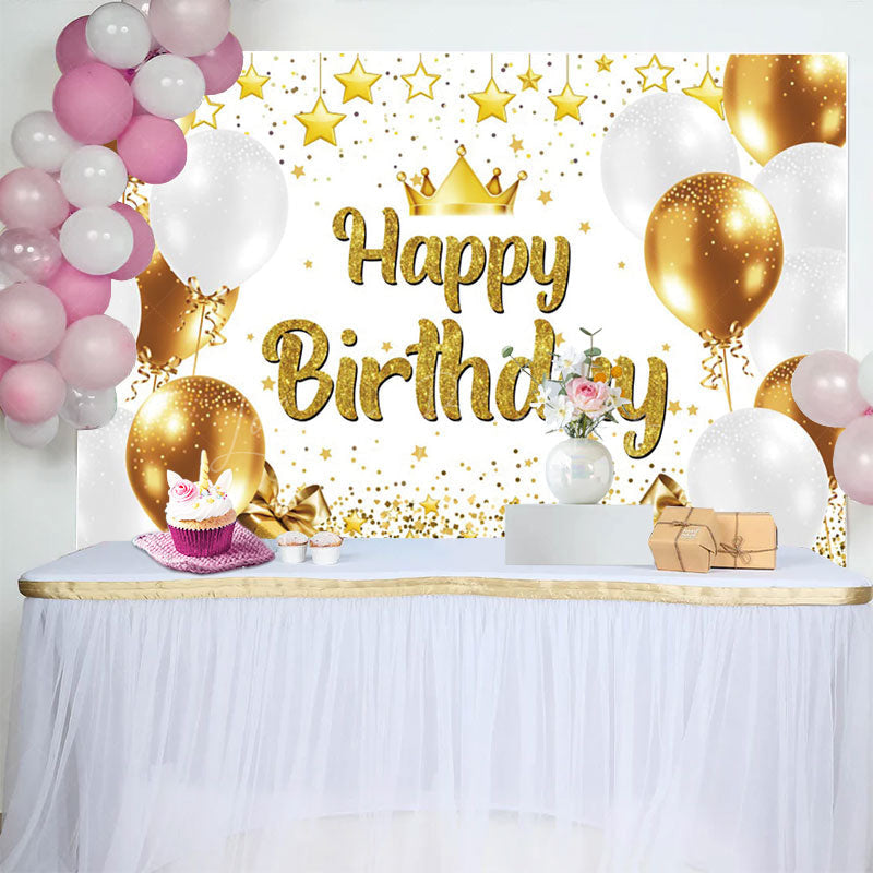 Lofaris Glitter Balloon Crown Star Happy Birthday Backdrop