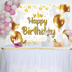 Lofaris Glitter Balloon Crown Star Happy Birthday Backdrop