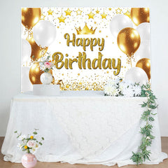 Lofaris Glitter Balloon Crown Star Happy Birthday Backdrop
