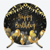 Lofaris Glitter Balloon Flags Round Happy Birthday Backdrop