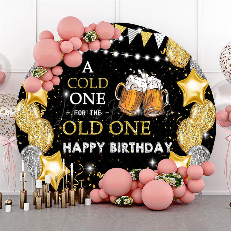 Lofaris Glitter Balloon Lights Round Happy Birthday Backdrop