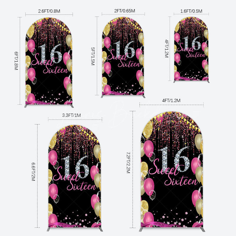 Lofaris Glitter Balloons Sweet 16 Birthday Arch Backdrop