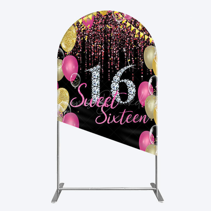 Lofaris Glitter Balloons Sweet 16 Birthday Arch Backdrop