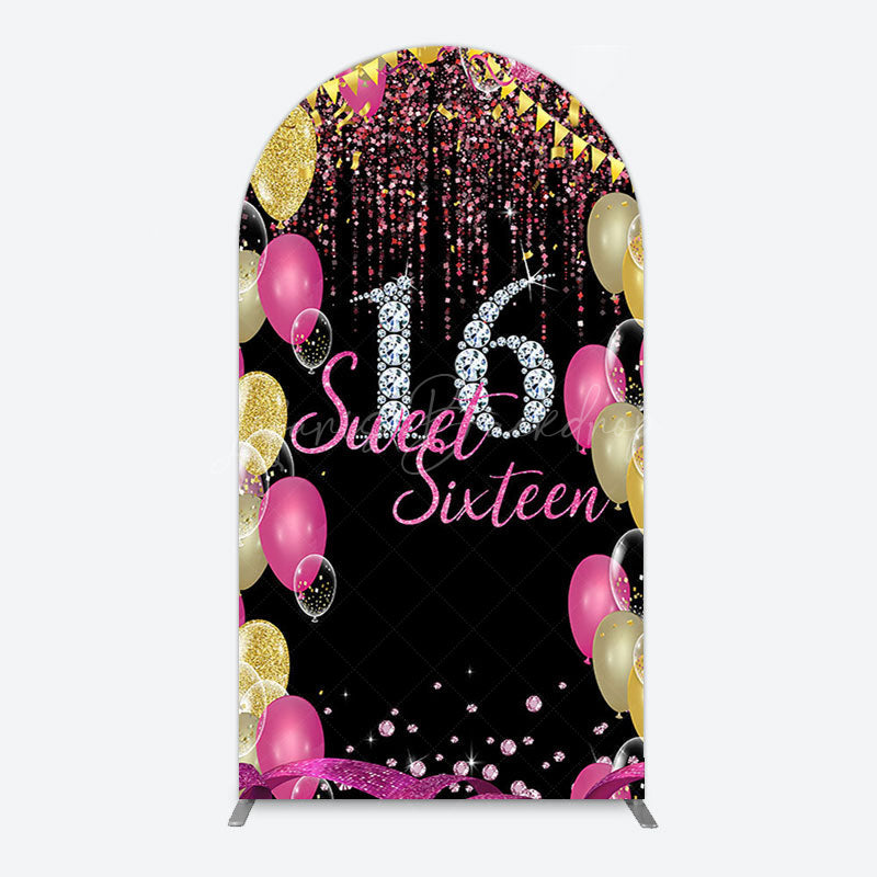 Lofaris Glitter Balloons Sweet 16 Birthday Arch Backdrop