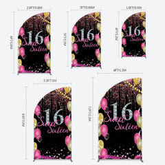 Lofaris Glitter Balloons Sweet 16 Birthday Half Moon Arch Backdrop