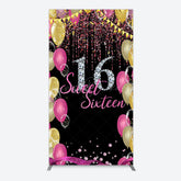 Lofaris Glitter Balloons Sweet 16 Birthday Rectangle Backdrop