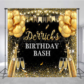 Lofaris Glitter Black Gold Flags Custom Birthday Backdrop