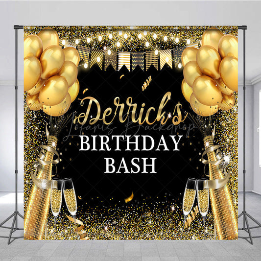 Lofaris Glitter Black Gold Flags Custom Birthday Backdrop