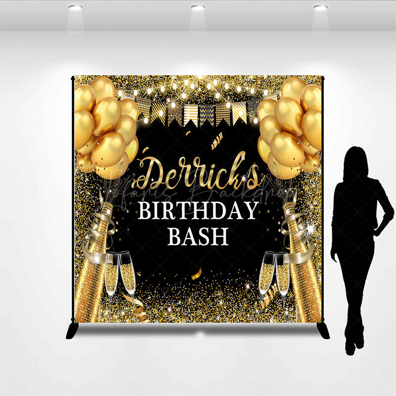 Lofaris Glitter Black Gold Flags Custom Birthday Backdrop