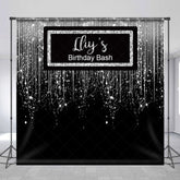 Lofaris Glitter Black Silver Custom Name Birthday Backdrop