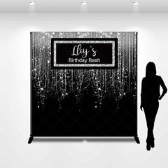 Lofaris Glitter Black Silver Custom Name Birthday Backdrop