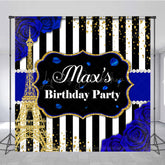 Lofaris Glitter Blue Elegant Custom Name Birthday Backdrop