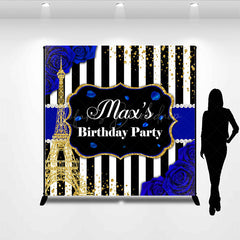 Lofaris Glitter Blue Elegant Custom Name Birthday Backdrop