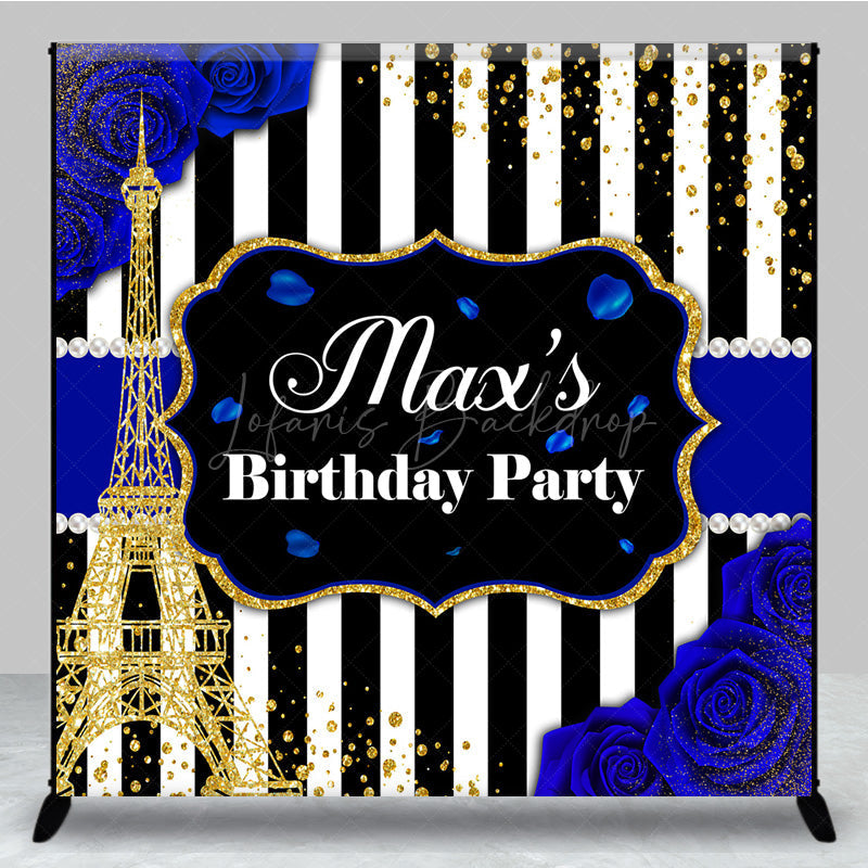 Lofaris Glitter Blue Elegant Custom Name Birthday Backdrop