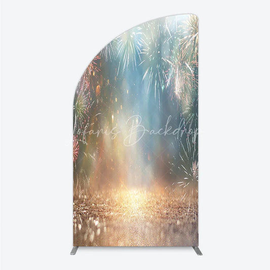 Lofaris Glitter Bokeh Blue Gold Celebration Half Moon Arch Backdrop Sparkling Festive New Year Party Decor