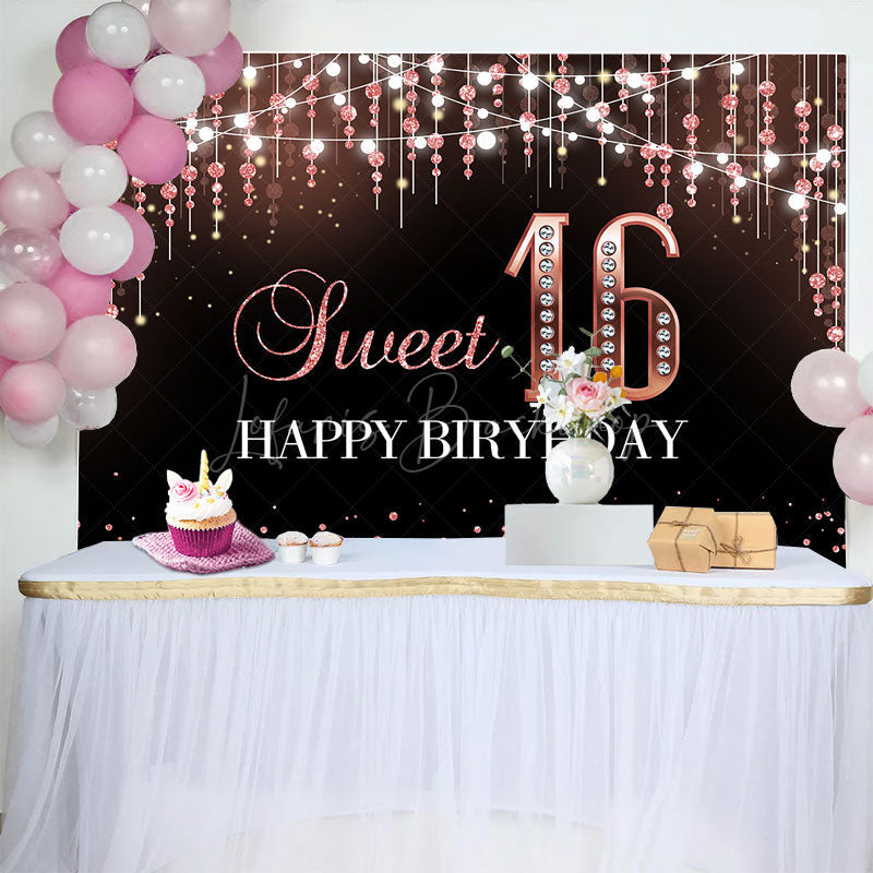 Lofaris Glitter Bokeh Light Lines Sweet 16 Birthday Backdrop