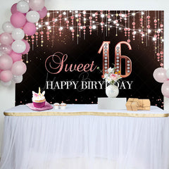 Lofaris Glitter Bokeh Light Lines Sweet 16 Birthday Backdrop