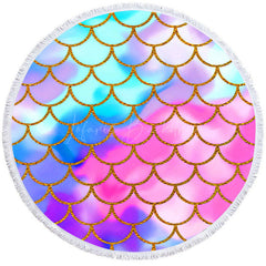 Lofaris Glitter Colorful Mermaid Style Round Beach Towel