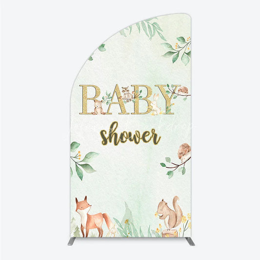 Lofaris Glitter Gold Baby Shower Woodland Animals Half Moon Arch Backdrop Kit Greenery Forest Theme Party Decor