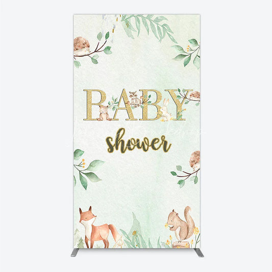 Lofaris Glitter Gold Baby Shower Woodland Animals Rectangle Backdrop Kit Greenery Forest Theme Party Decor