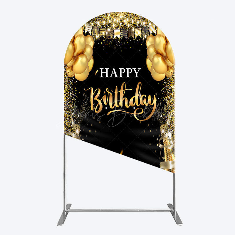 Lofaris Glitter Gold Balloon Flag Bokeh Black Arch Backdrop