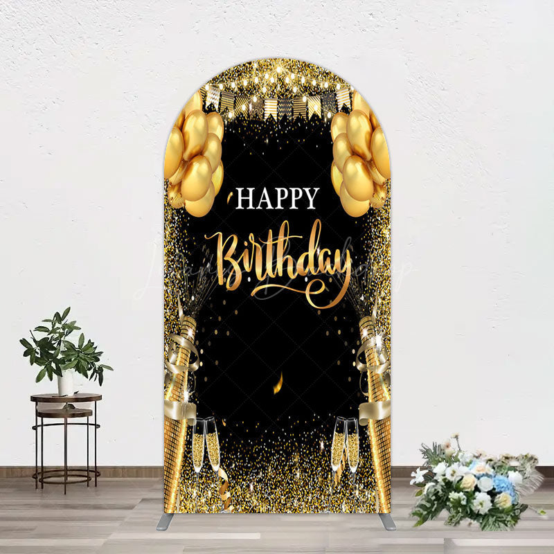 Lofaris Glitter Gold Balloon Flag Bokeh Black Arch Backdrop