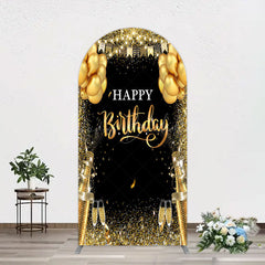 Lofaris Glitter Gold Balloon Flag Bokeh Black Arch Backdrop