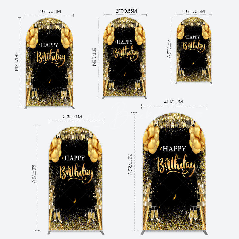 Lofaris Glitter Gold Balloon Flag Bokeh Black Arch Backdrop