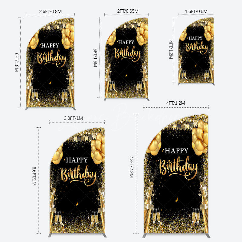 Lofaris Glitter Gold Balloon Flag Bokeh Black Half Moon Arch Backdrop