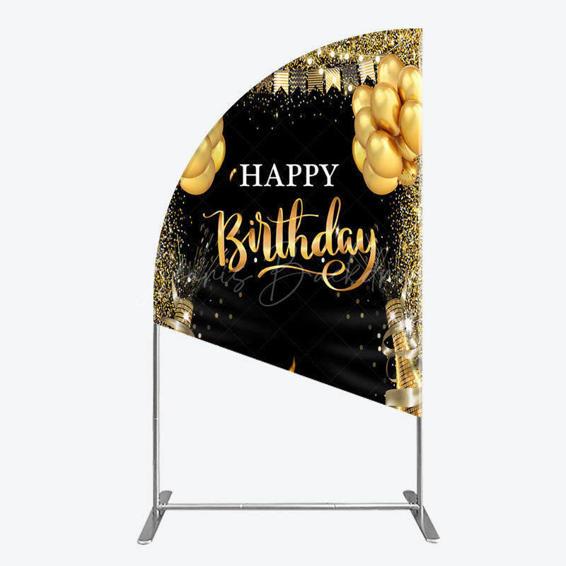 Lofaris Glitter Gold Balloon Flag Bokeh Black Half Moon Arch Backdrop